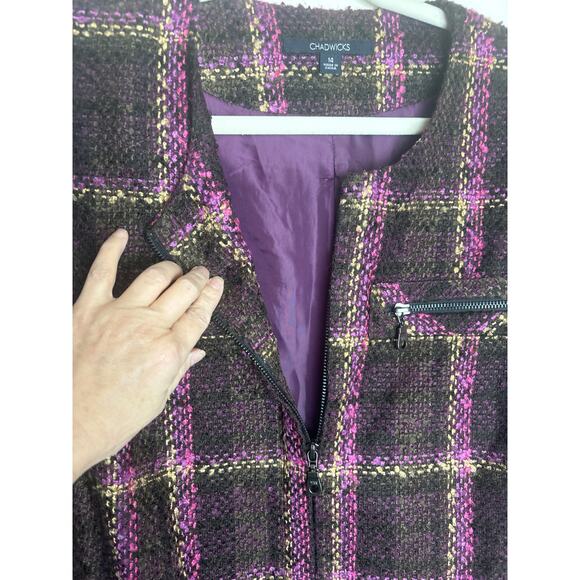 Chadwick’s Boucle Plaid Jacket with Zipper Detail Size 14 - Picture 7 of 8